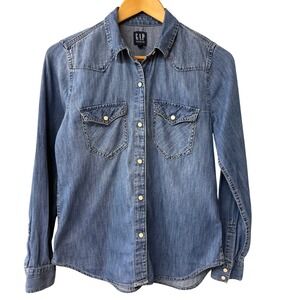 GAP Denim Western Rodeo Shirt Blue indigo Button Down Long Sleeve Size S